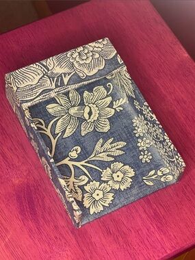 Vintage Pierre Deux Blue Toile Floral Paper or Photo Storage Bin La Declaration